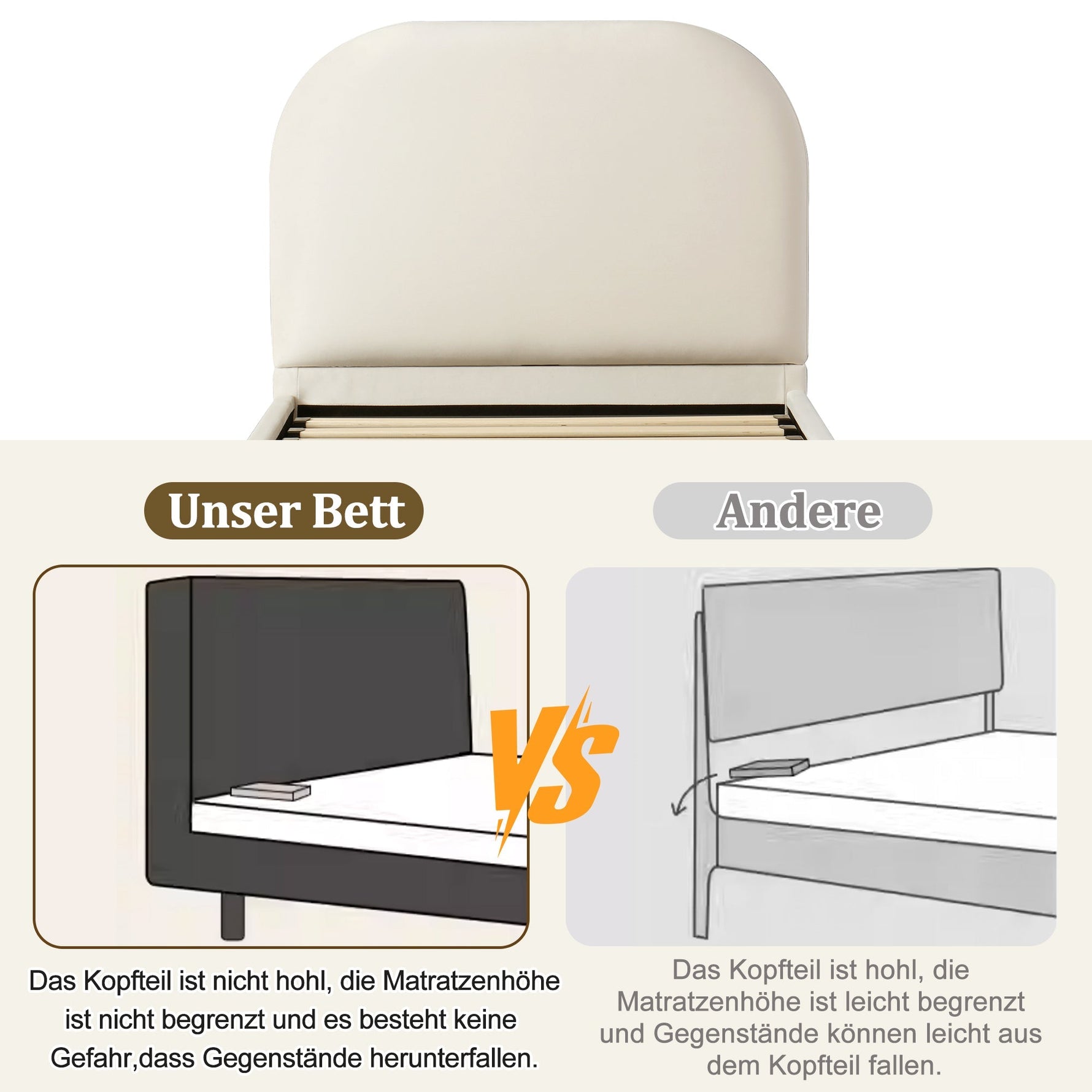 Upholstered Bed Single/Children's 90x200cm Hydraulic Storage with Padded Headboard, Velvet Beige