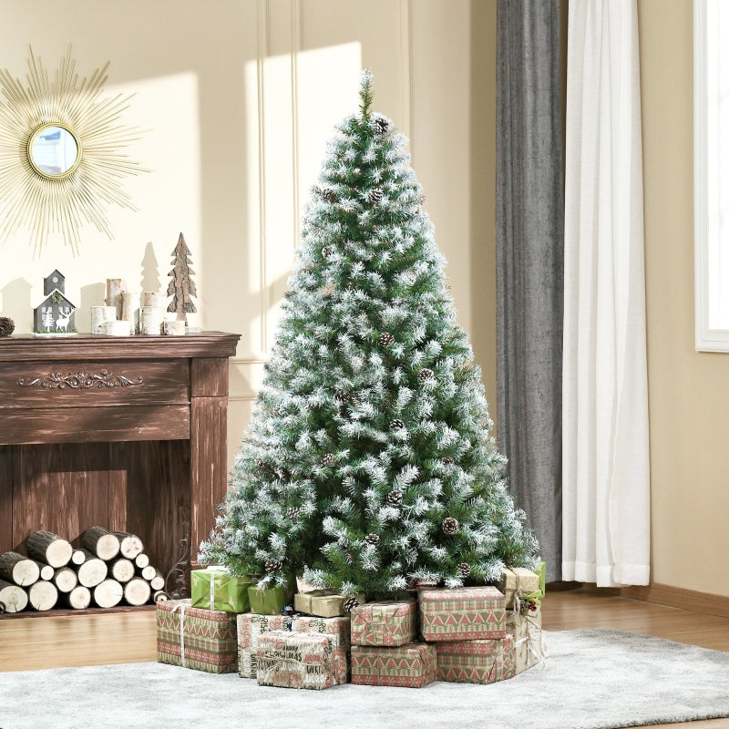 Artificial Christmas Tree, 800 Branches, 61 Cones, Snowy Tips, Fireproof, 180 cm