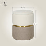 Storage Stool with Lid, Metal Ring, Two-Tone Design, Cream White
