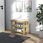 Shoe Bench with Storage, 2 Compartments, Bamboo Cream White