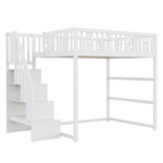 Children's Bunk Bed 140x200 Stairs Safety Railing, Solid Wood White