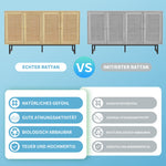 Sideboard with Real Rattan Weave, 4 Doors, 140x39.5x80 cm