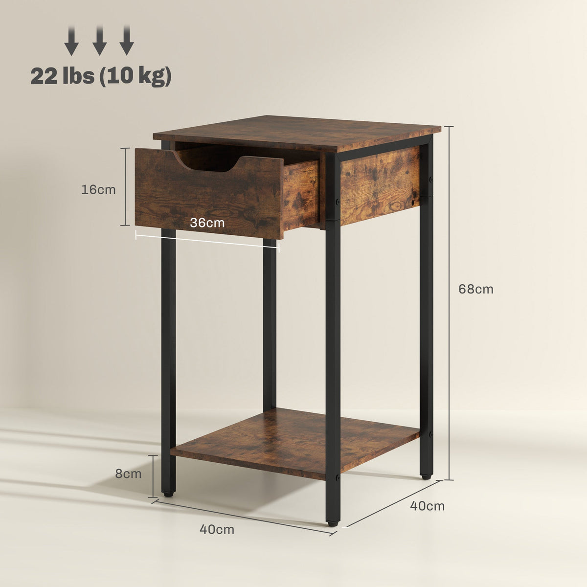 Side Table, Industrial Design Coffee Table with Steel Frame, Rustic Brown