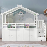 Bunk Bed, Safety Gate, Wardrobe, Lockers, Stairs, 90x200cm, White & Green Pine+MDF+Plywood