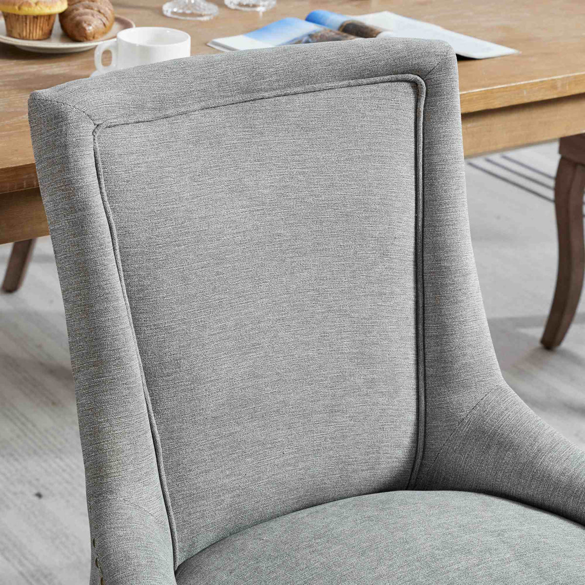 A&A Furniture Ultra Side Dining Chair with Thickened Fabric and Solid Wood Legs, Set of 2, Gray