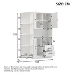 Corner Wardrobe Display Cabinet, 3 Cabinets 2 Drawers, 14 Storage Areas, 104x35x155cm, White
