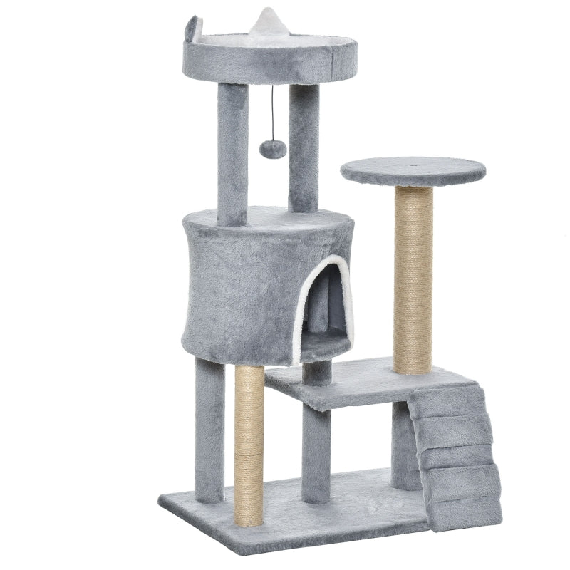 Cat Tree, Cave Ladder Climbing Height 100cm Chipboard Jute Grey