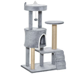 Cat Tree, Cave Ladder Climbing Height 100cm Chipboard Jute Grey