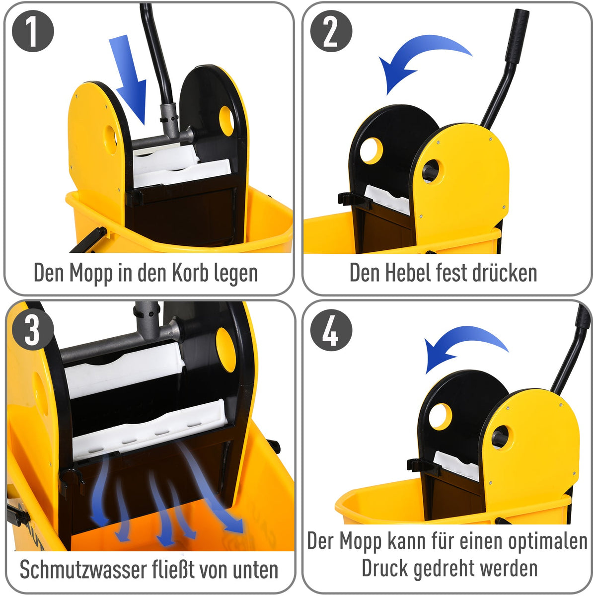 Cleaning Trolley with Bucket & Wringer, 26 Liters, Yellow