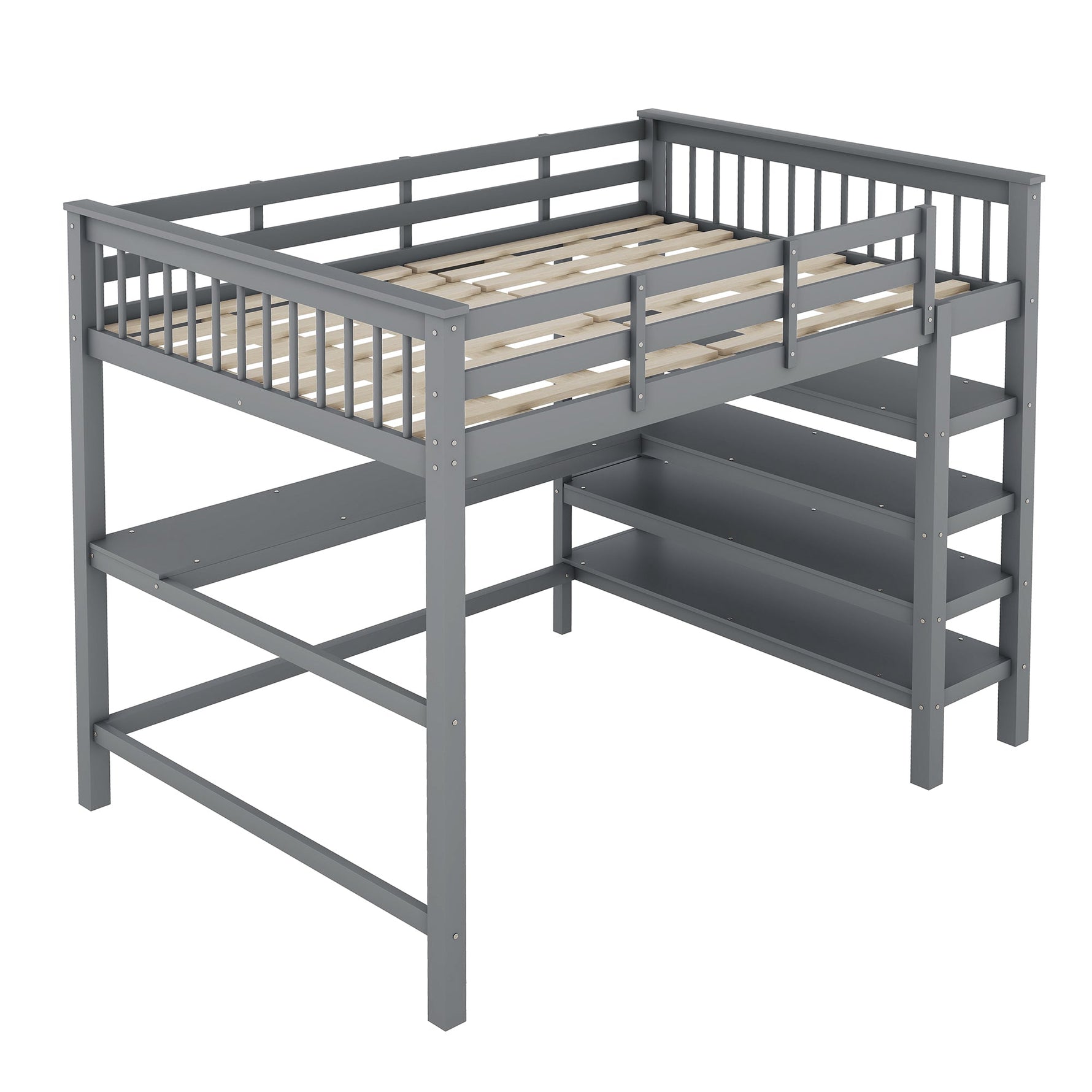 Loft Bed 140x200cm Storage Compartments Desk - Grey
