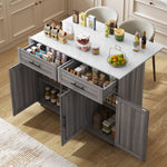 Dining Cart Kitchen Island Folding Table 5 Wheels Storage 2 Drawers - White/Khaki Grey