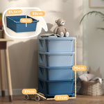 Kids' Storage Boxes, 4 Drawers, Rounded Edges, Plastic, Blue