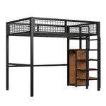 Loft Bed 140*200, Ladder & Storage, Iron Frame, Black