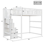 Children's Bunk Bed with Stairs, Safety Railing & Star/Moon Decor, Solid Wood White
