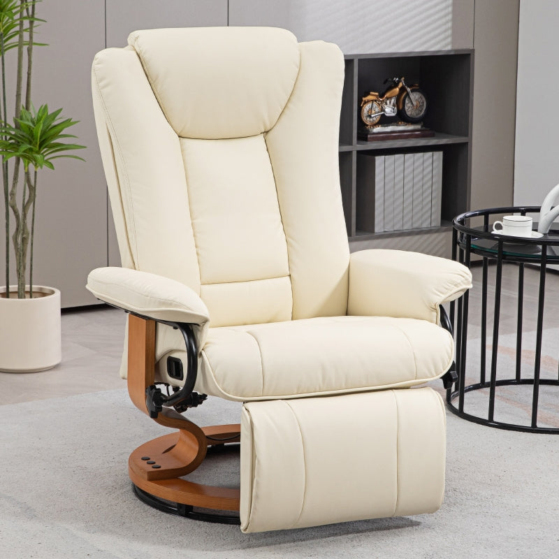 Relaxing Chair Swivel TV Chair Reclining Footrest Faux Leather Cream White