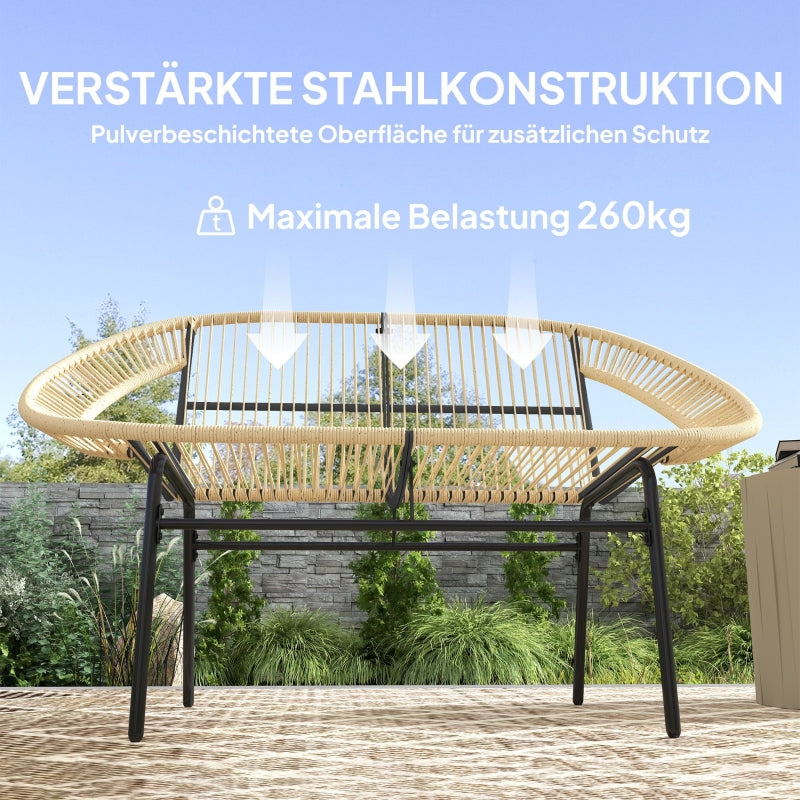 2-seater Garden Bench, Weatherproof Rattan Weave, Polyrattan Khaki
