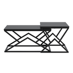 Geometric Coffee Table, Industrial Side Table with Metal Frame, Black Wood Top