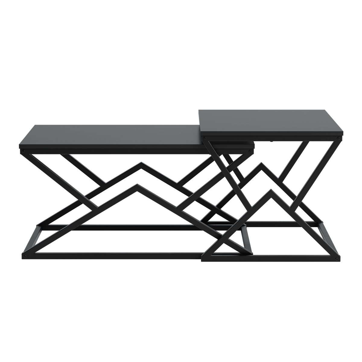 Geometric Coffee Table, Industrial Side Table with Metal Frame, Black Wood Top