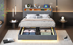 Upholstered Bed 140x200 cm, Hydraulic Floating with Storage, USB & LED, Reversible Headboard, Linen Grey