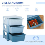 Kids' Storage Boxes, 3 Drawers, Rounded Edges, Blue