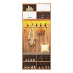 Wardrobe Set Hallway Bench 5 Hooks 2 Doors 6 Storage 80x185x35cm, Natural Wood/White