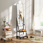 Full-Length Mirror, 42 x 155 cm with Shelf and Wheels, Black