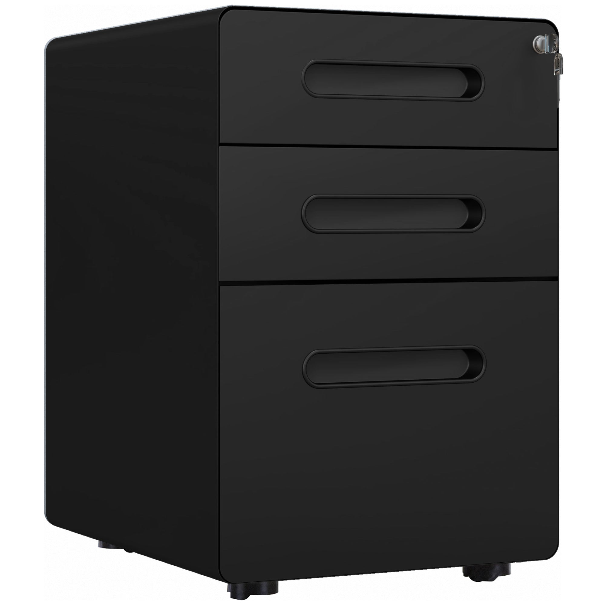 Rolling File Cabinet, 3-Drawer Office Container Steel Black