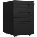 Rolling File Cabinet, 3-Drawer Office Container Steel Black