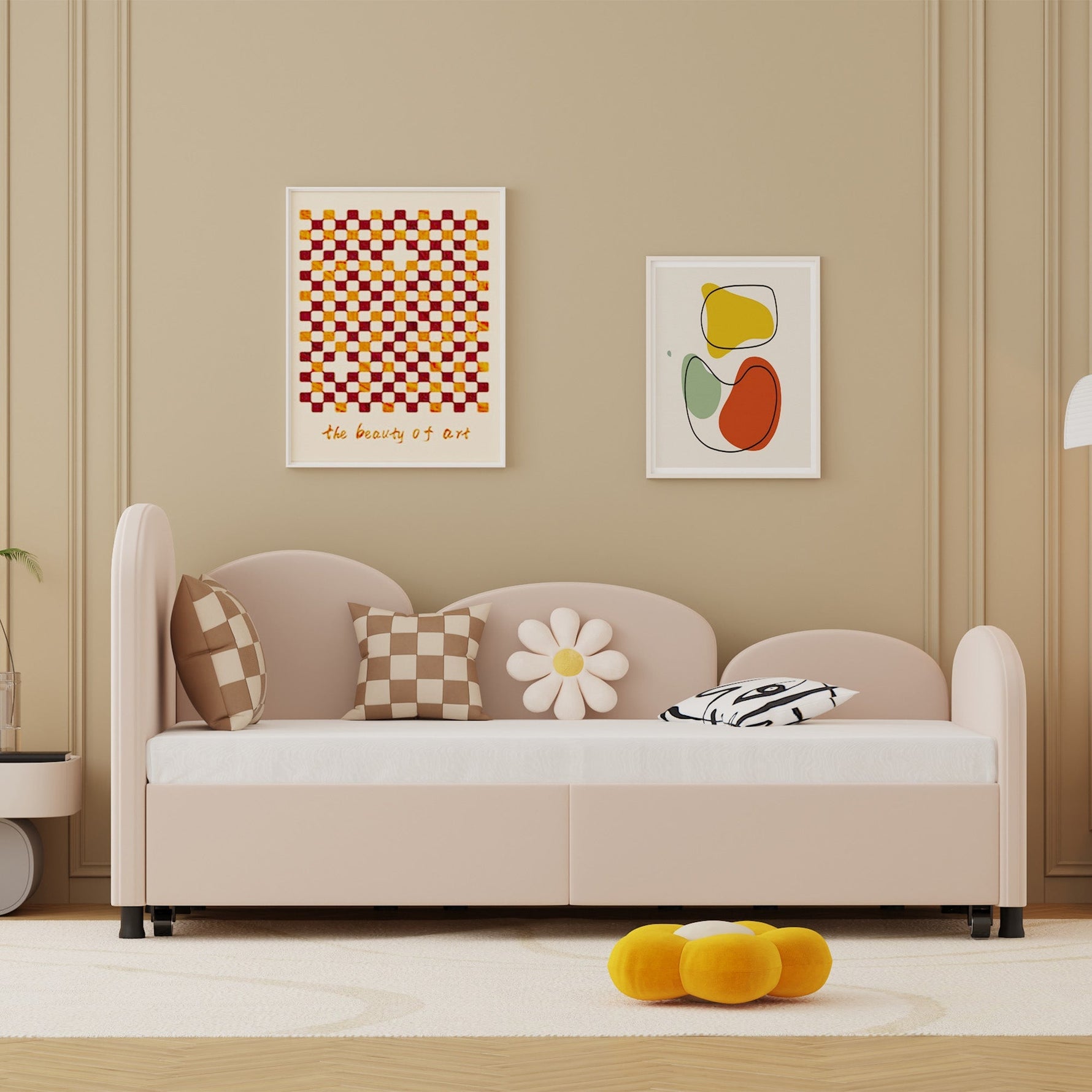 SOFTSEA Twin Size Daybed, Velvet Upholstered with Storage Drawers