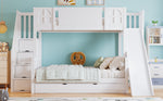 Bunk Bed, Children's with Slide, Drawers, Stairs & Lockers, Pine+MDF White