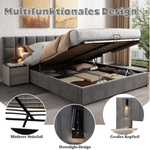 Upholstered Bed 160x200cm Hydraulic Storage Lamp USB - Velvet Grey