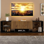 TV Console Cabinet, 3-Tier with Glass Shelf and 2 Drawers, Black