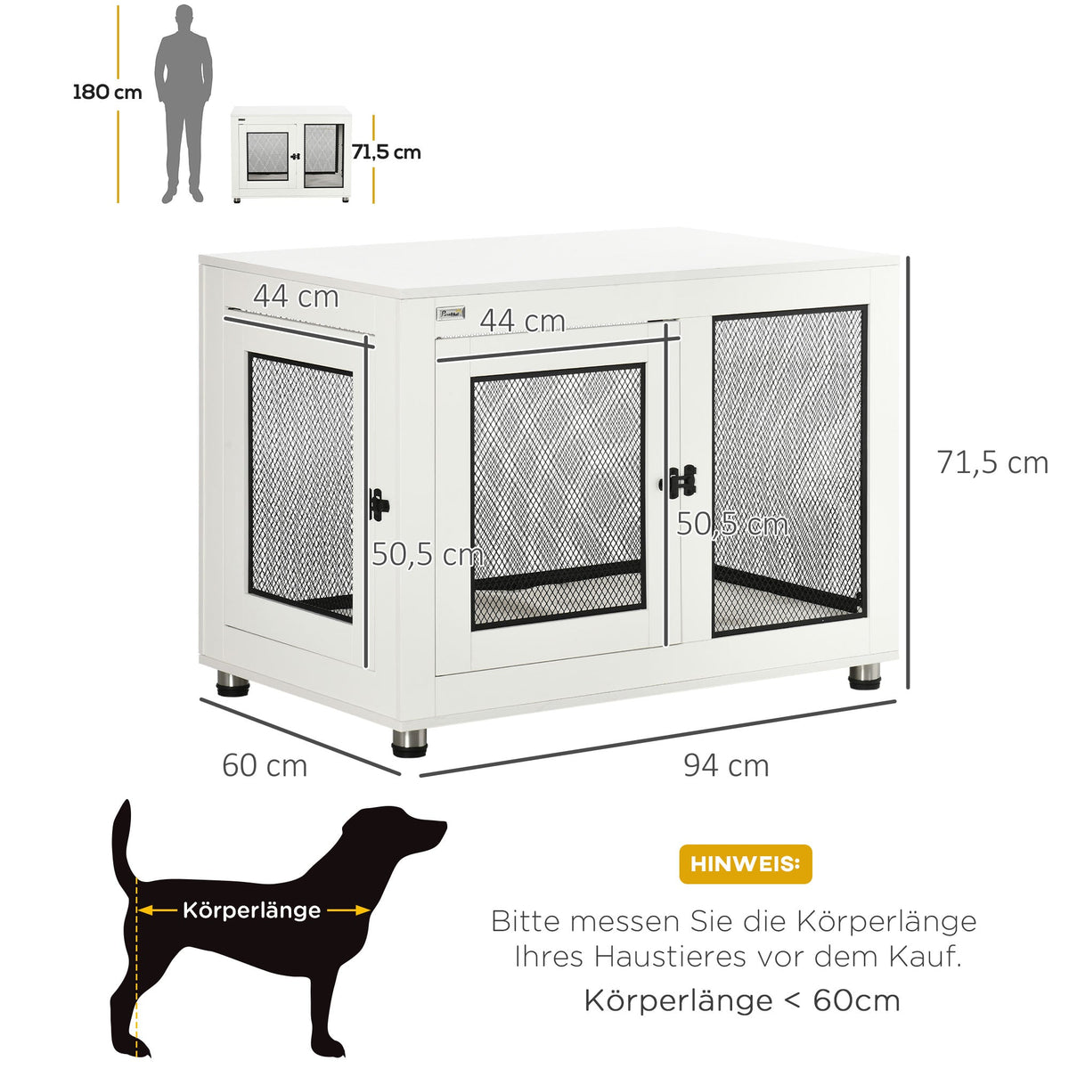 Dog Cage with Table Top, Cushion, 2 Doors, White+Black