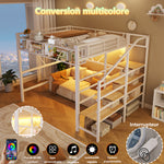 Loft Bed 140x200cm with LED Lights & Storage - White Metal