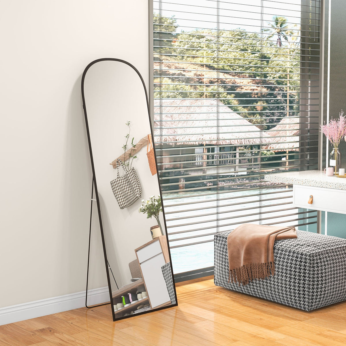 Full Length Mirror, Standing, Aluminum Alloy Frame, Black