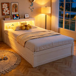Sofa Bed 90x200cm with Storage & LED Light, Solid Wood, White