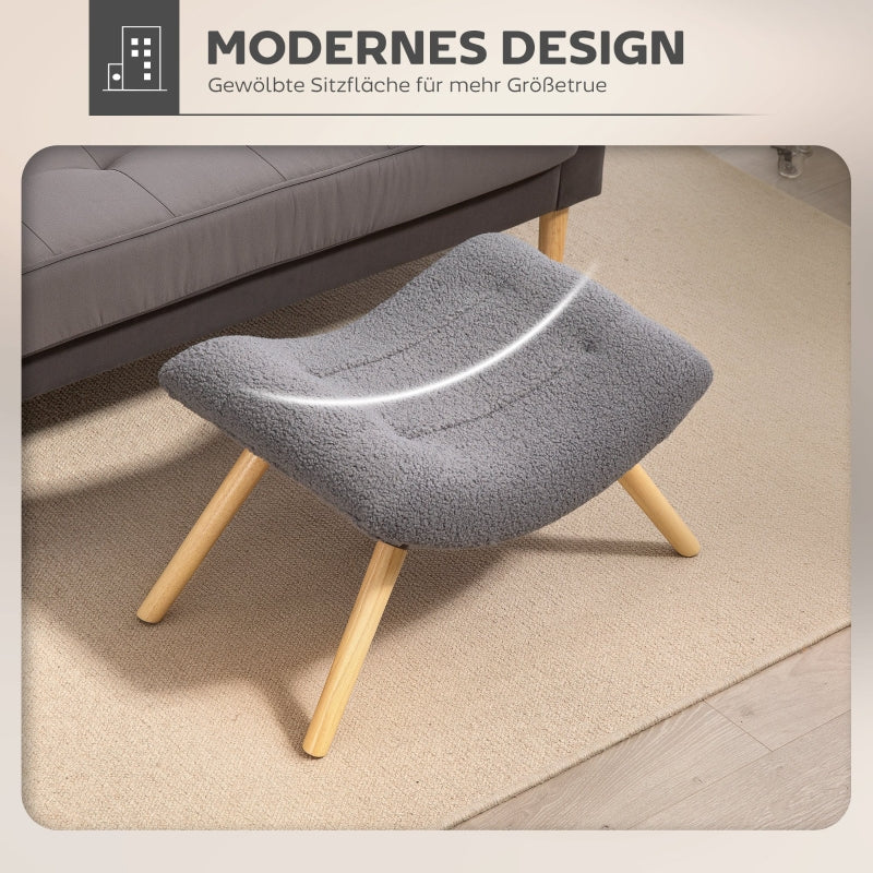 Footstool, Upholstered Stool, Dark Grey Berber Fleece