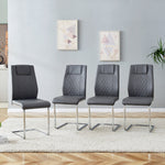 Scandinavian Dining Chairs Set of 4 Mesh Back Metal Legs - Dark Grey PU Leather