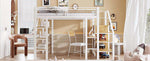 Loft Bed, 140x200cm with Storage Shelf, Desk, Wardrobe, Safety Steps, Iron, White