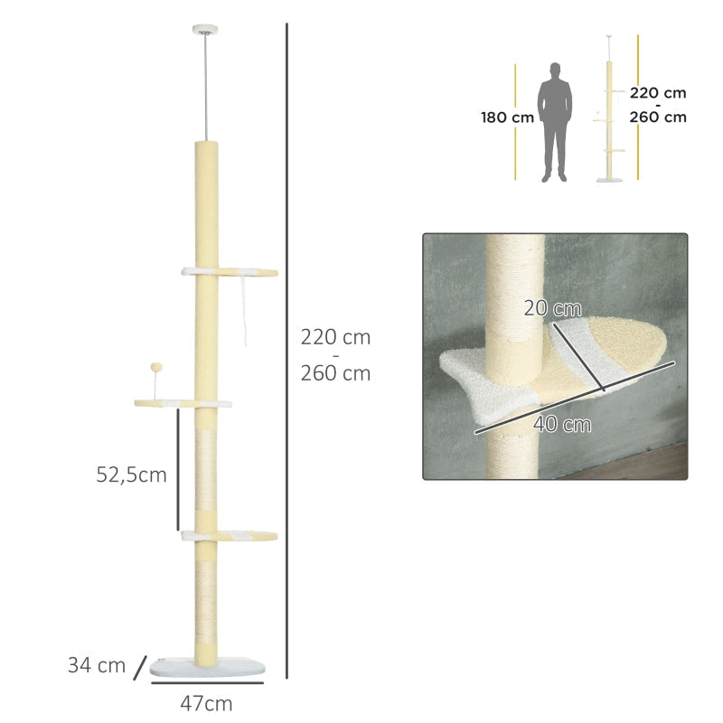 Cat Tree, Height-Adjustable Anti-Slip Sisal Rope, Yellow/White/Blue