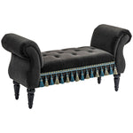Upholstered Bench, Storage Armrest Wooden Legs, Dark Grey
