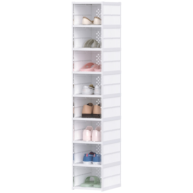 Shoe Boxes Stackable Foldable 8 Piece with Transparent Doors White