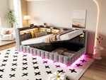 Multifunctional Upholstered Sofa Bed with Hydraulic Storage, LED and USB Ports, Light Grey Velvet