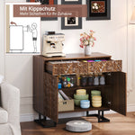 Sideboard/Chest of Drawers, 80×40×78cm, 2 Doors & 2 Drawers, Leaf Relief, Dark Walnut Look