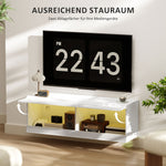 Wall-Mounted TV Cabinet, LED Lighting, Open Shelves, High-Gloss White