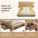 Double Bed 180x200cm Storage with LED, USB/Type-C, 2 Drawers & Bedside Tables Natural Wood