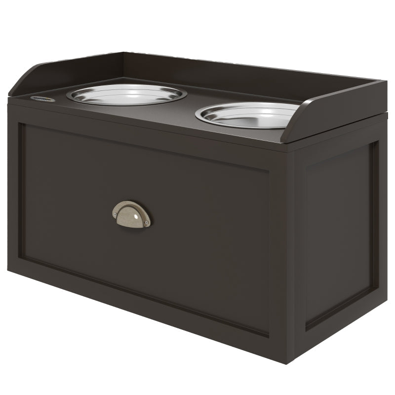 Raised Feeding Station, 2 Bowls 1 Storage, Brown