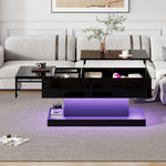 High-gloss Lift-Up Tea Table, LED Coffee Table with Storage, 100x50x45 cm
