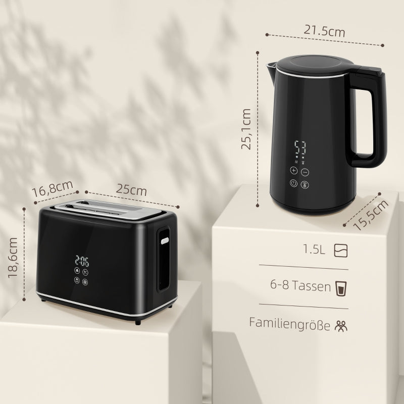Kettle Toaster Set, 1.5L Kettle 2 Slices Toaster 2200W, Black