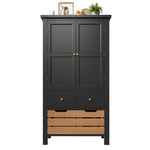 Kitchen Cabinet, Tall Buffet Storage with 2 Doors & 5 Drawers, Black/White